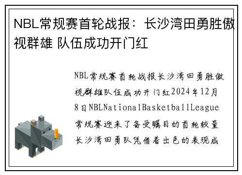 NBL常规赛首轮战报：长沙湾田勇胜傲视群雄 队伍成功开门红