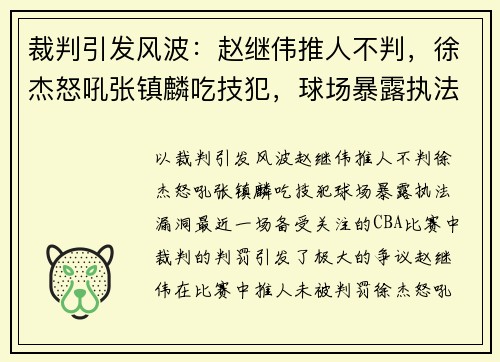 裁判引发风波：赵继伟推人不判，徐杰怒吼张镇麟吃技犯，球场暴露执法漏洞